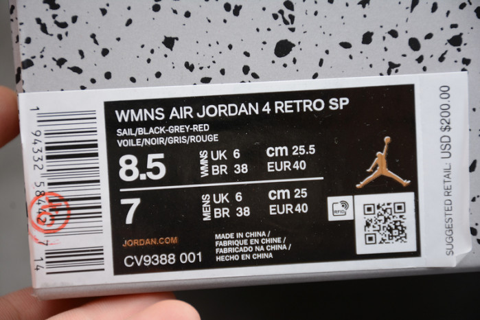 OW x Air Jordan 4 “Bred” CV9388-001